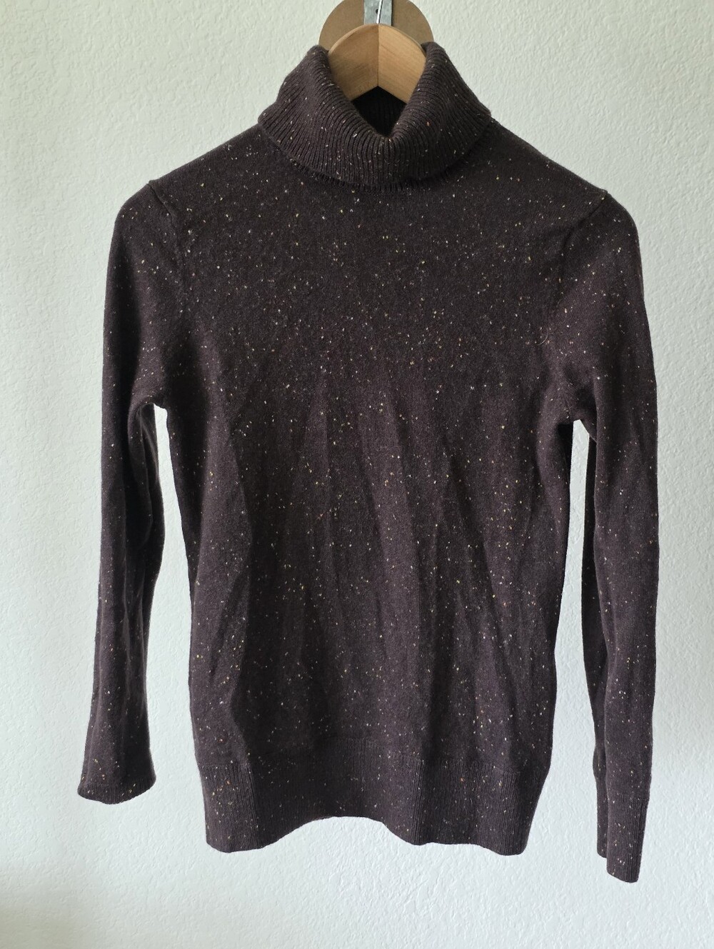 Lands' End 100% Cashmere Turtleneck Sweater XS Brown Speckled Soft Knit Top